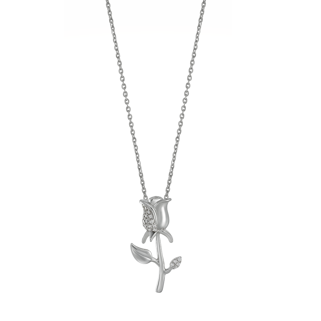 La fleur Necklace White Gold- Half Diamond